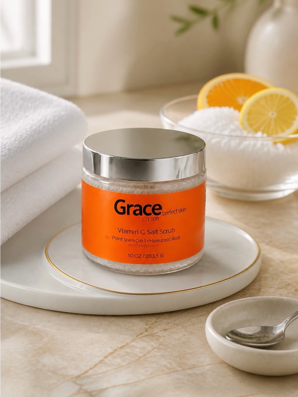 Grace Vitamin C Salt Scrub - Orange Jar with Silver Lid